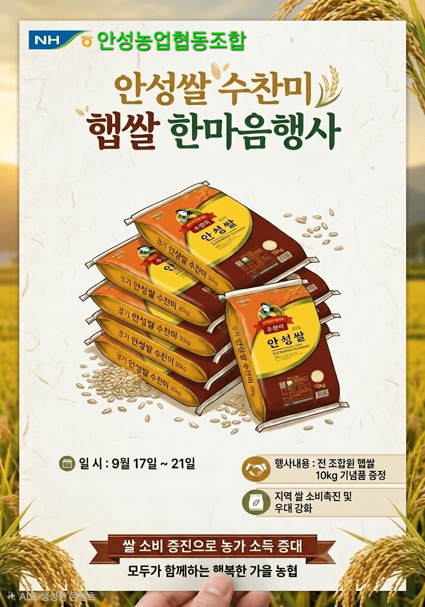 ▲안성농협이 본격적인 추석을 앞두고 조합원과 영농회장을 대상으로 햅쌀을 나누며 쌀 소비 촉진과 농가소득 증대에 힘을 보태고 있다.